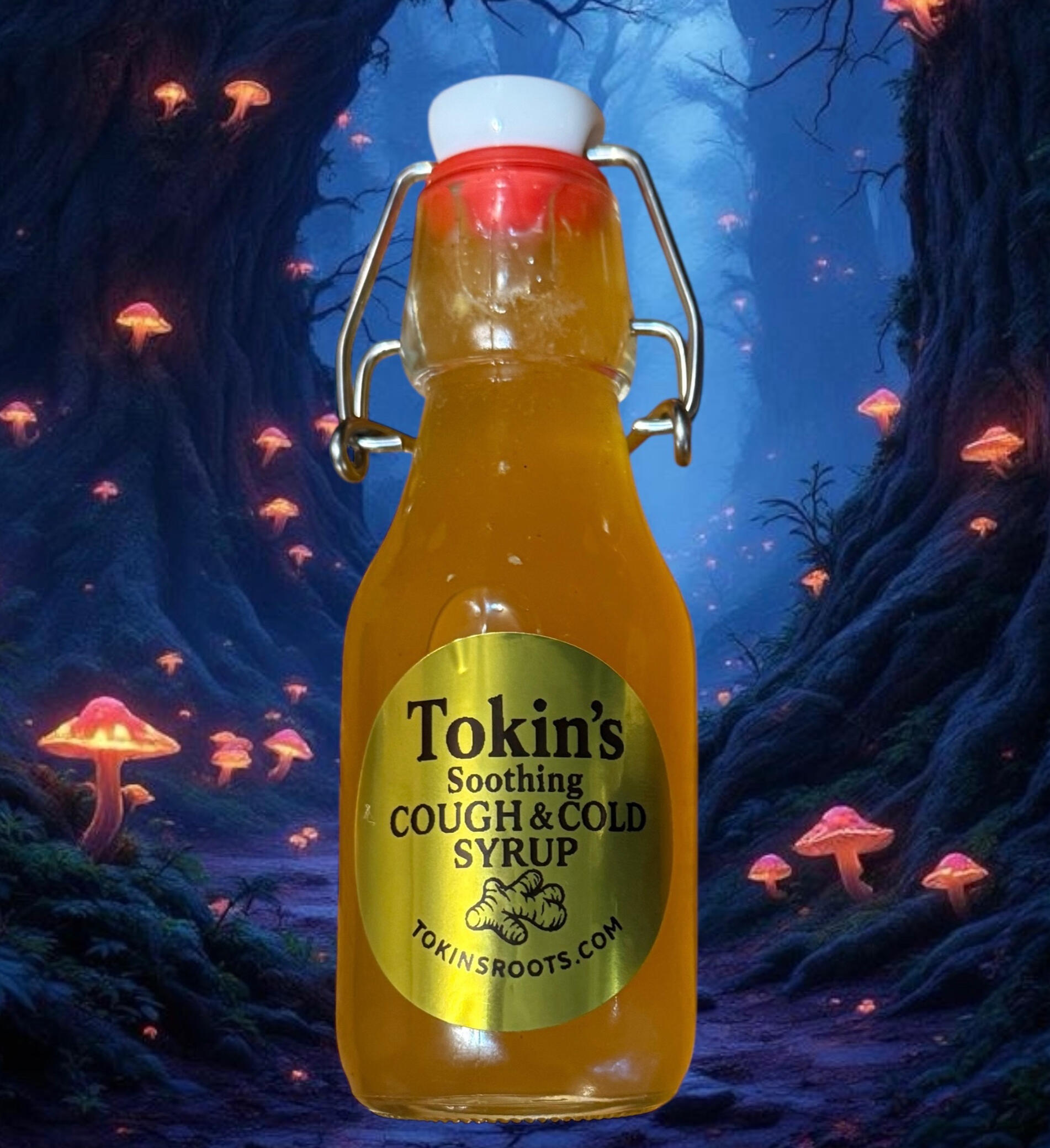 TokinsRoots Herbal Remedies – Dit's Amazing, Mullein, Lion's Mane Tokin's Soothing Cough & Cold Photo of three TokinsRoots herbal wellness products: Dit's Amazing Botanical Rub, Mullein Extract, and Lion's Mane Tincture displayed on a table.